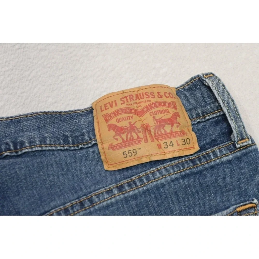 Levi's 559 Relaxed Straight Fit Stretch Rugged Blue Denim Jeans Mens Sz‎ 34 x 30